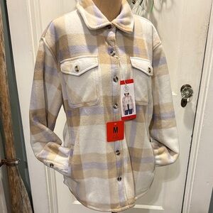 Plaid Button-Up Jacket in Cream and Tan